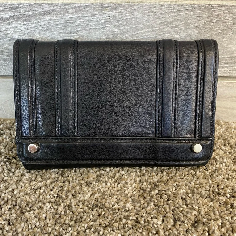 Perlina Black Leather Trifold Ladies Wallet Clutch
